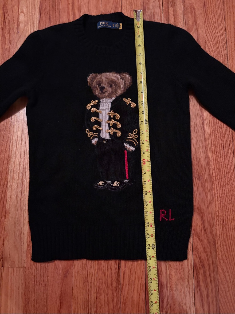 Polo by Ralph Lauren Black Crewneck Sweater with Embroidered Teddy Bear - Picture 5 of 8